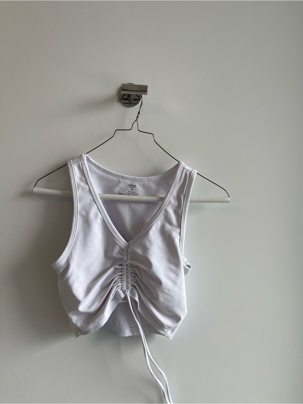 AQUA White Ruched Drawstring Tank Top